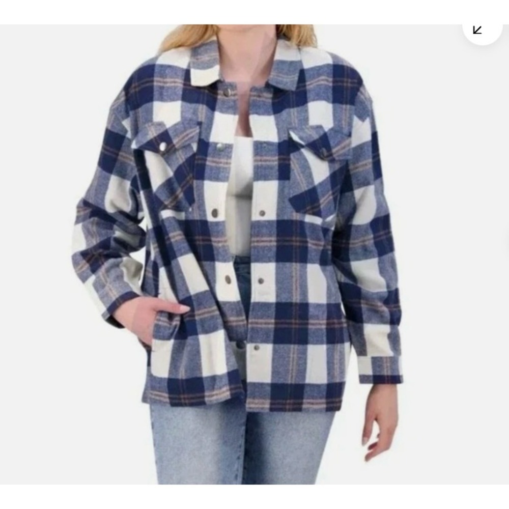 HFX Shacket Adult XL Blue Plaid Cozy Fit/Warm Shell Shirt Jacket Unisex Normcore